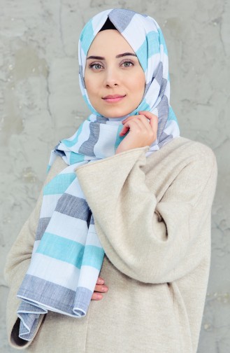 Chale Lin Coton a Motifs Rayure 4014-01 Blanc 4014-01