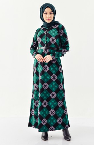 YNS Button detailed Belted Dress 4059-04 Green 4059-04