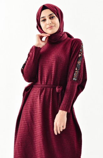 Ethnic Patterned Tricot Tunic 4042-02 Burgundy 4042-02