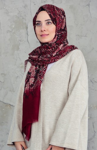 Desenli Flamlı Cotton Şal 2157-10 Vişne