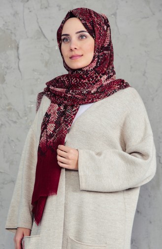 Desenli Flamlı Cotton Şal 2157-10 Vişne