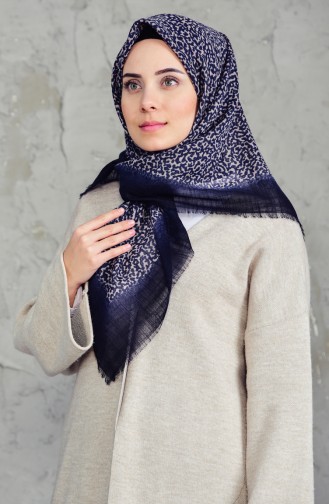 Patterned Cotton Scarf 2156-01 Navy Blue 2156-01