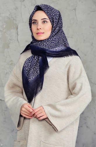 Desenli Flamlı Cotton Eşarp 2156-01 Lacivert