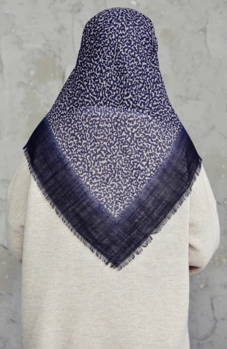 Patterned Cotton Scarf 2156-01 Navy Blue 2156-01