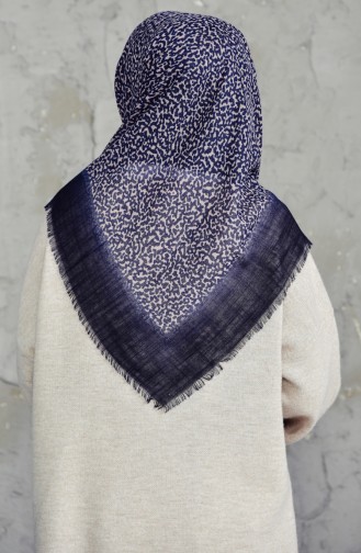 Patterned Cotton Scarf 2156-01 Navy Blue 2156-01