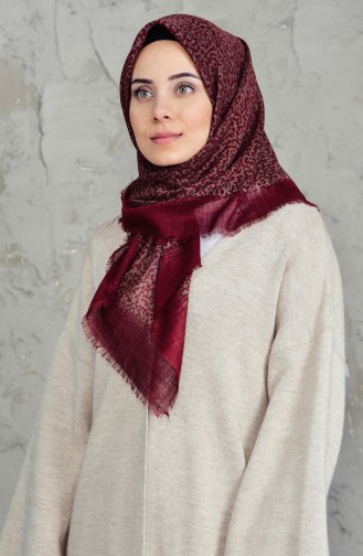 Desenli Flamlı Cotton Eşarp 2156-04 Vişne