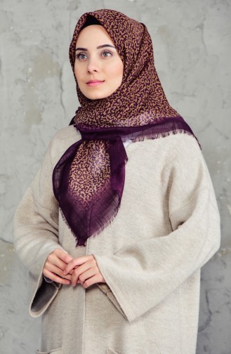 Desenli Flamlı Cotton Eşarp 2156-08 Mor 2156-08