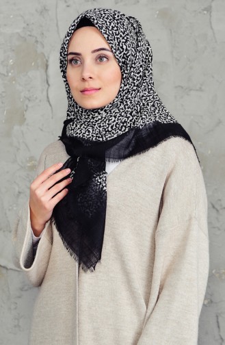 Echarpe Cotton a Motifs 2156-10 Noir Ecru 2156-10