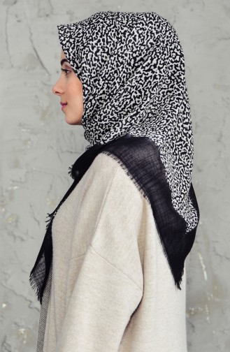 Echarpe Cotton a Motifs 2156-10 Noir Ecru 2156-10