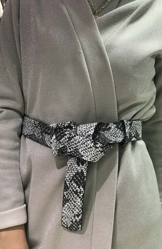حزام خصر للنساء بتصميم مطبع بجلد الزواحف  IM01-08 لون ابيض و اسود 01-08