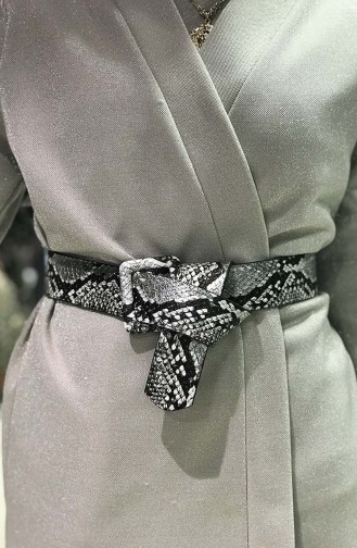 حزام خصر للنساء بتصميم مطبع بجلد الزواحف  IM01-10 لون فضي واسود 01-10