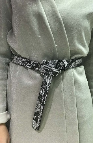 حزام خصر للنساء بتصميم مطبع بجلد الزواحف İM02-14 لون ابيض واسود 02-14