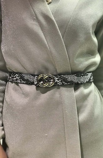 حزام خصر للنساء بتصميم مطبع بجلد الزواحف İM03-01 لون ابيض واسود 03-01