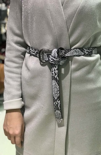 حزام خصر للنساء بتصميم مطبع بجلد الزواحف  İM04-09 لون اسود وابيض 04-09