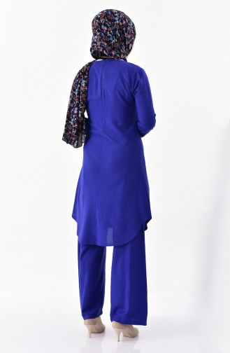 Ensemble Deux Pieces Tunique Pantalon avec Collier 1187-01 Bleu Roi 1187-01