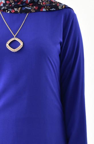 Ensemble Deux Pieces Tunique Pantalon avec Collier 1187-01 Bleu Roi 1187-01