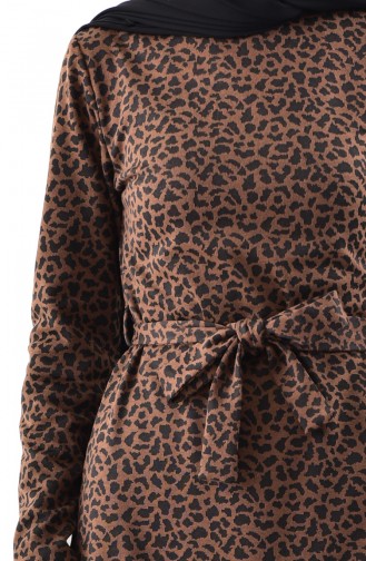 Leopard gemustertes Kleid 7146-02 Dunkel Braun 7146-02