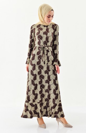 Dilber Shawl Patterned Dress 7152-01 Brown 7152-01