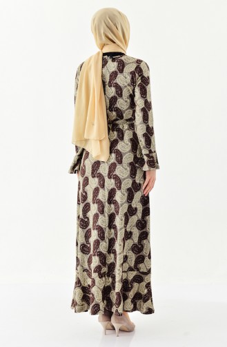 دلبر فستان وشال بتصميم مُطبع 7152-01 لون بُني 7152-01