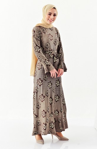 Volanlı Elbise 7153-01 Kahverengi