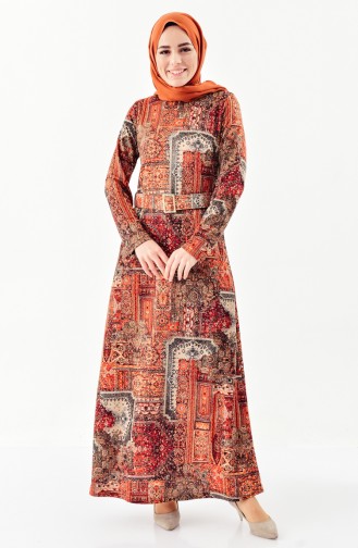 Dilber Jacquard Belted Dress 7155-01 Tile Red 7155-01