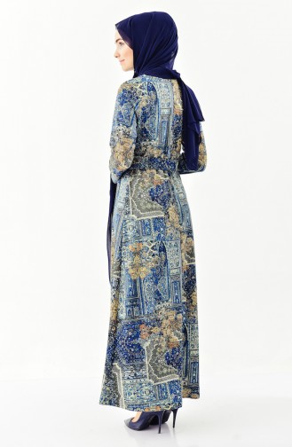 Dilber Jacquard Belted Dress 7155-02 Oil Blue 7155-02