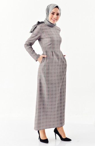 Plaid Patterned Pleated Dress 2044A-01 Gray Red 2044A-01
