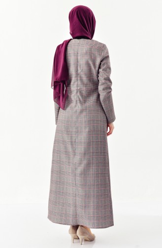 Plaid Patterned Pleated Dress  2044C-01 Gray Purple 2044C-01