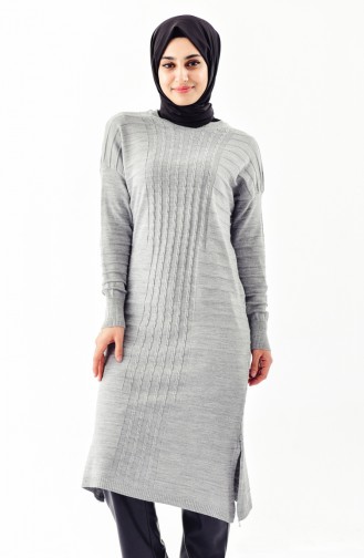 Büyük Beden Triko Uzun Tunik 3295-05 Gri