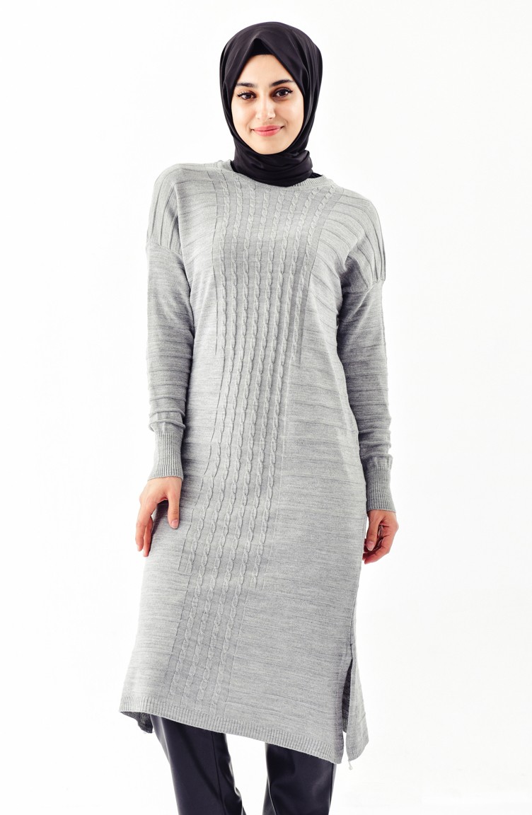 Büyük Beden Triko Uzun Tunik 3295-05 Gri
