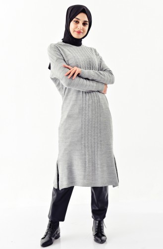 Plus Size Knitwear Long Tunic 3295-05 Gray 3295-05