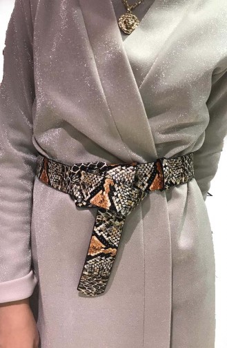 حزام خصر للنساء بتصميم مطبع بجلد الزواحف İM01-13 لون كحلي وعسلي 01-13