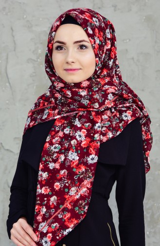 Floral Cotton Shawl 001-670-20 Red 001-670-20