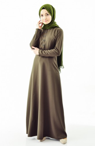 فستان بتفاصيل من الؤلؤ 0049-01 لون اخضر كاكي 0049-01