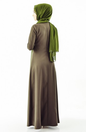 Kleid mit Perlen Detail 0049-01 Khaki 0049-01