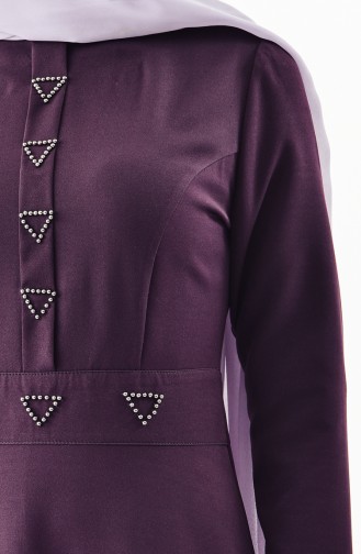 Pearl Detail Dress 0049-02 Dark Purple 0049-02