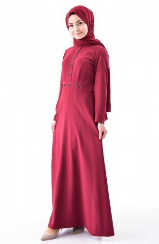 فستان بتفاصيل من الؤلؤ 0049-03 لون خمري 0049-03