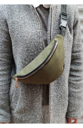 حقيبة خصر بتصميم من الشامواه للنساءU0001-14 لون اخضر 0001-14