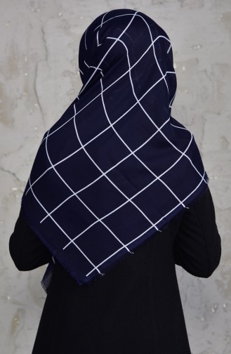 Square Patterned Cotton Scarf 901424-08 Navy Blue White 901424-08