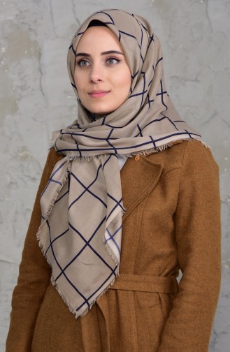 Square Patterned Cotton Scarf 901424-09 Beige 901424-09
