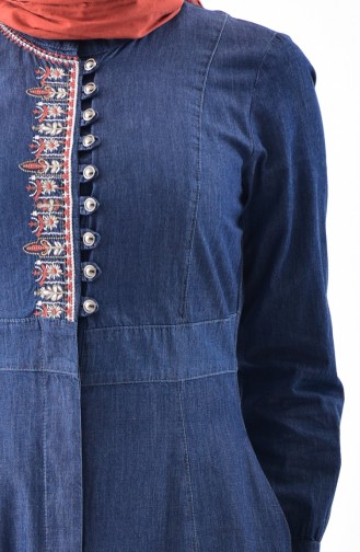 Embroidery Detailed Jeans Abaya 9257-01 Navy Blue 9257-01