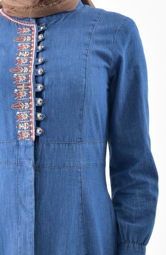 Embroidery Detailed Jeans Abaya 9257-02 Jean Blue 9257-02