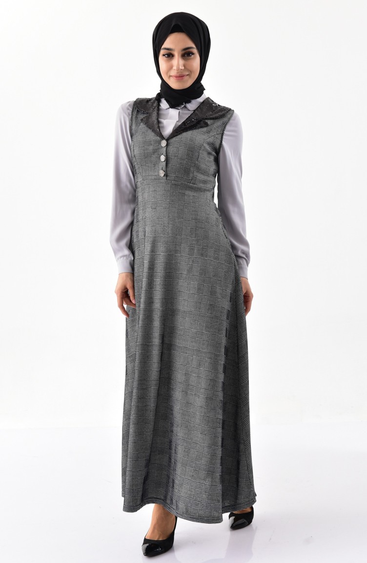 Sequined Gilet Dress 2045-01 Gray 2045-01 | Sefamerve
