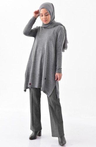 Knitwear Flower Appliqued Sweater 8098-04 Gray 8098-04