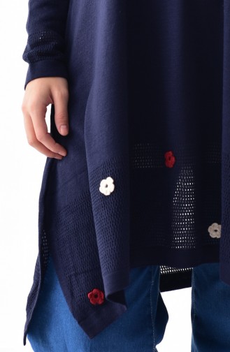 Knitwear Flower Appliqued Sweater 8098-05 Navy Blue 8098-05