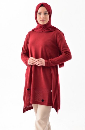 Knitwear Flower Appliqued Sweater 8098-06 Claret red 8098-06