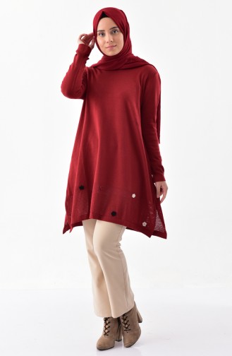 Knitwear Flower Appliqued Sweater 8098-06 Claret red 8098-06