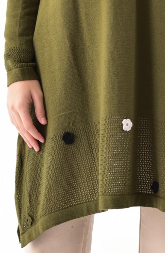 Knitwear Flower Appliqued Sweater 8098-07 Khaki 8098-07