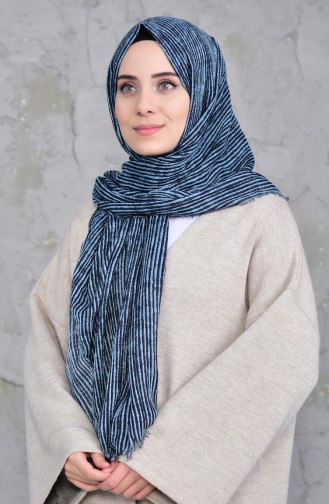 أكل سبونج شال بتصميم مُطبع 001-397B-01 لون كحلي 001-397B-01