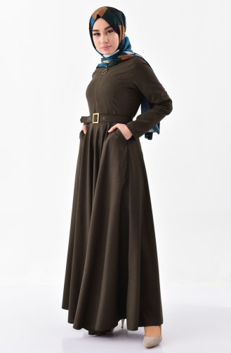 بورون فستان بتصميم حزام للخصر 81645-04 لون اخضر كاكي 81645-04